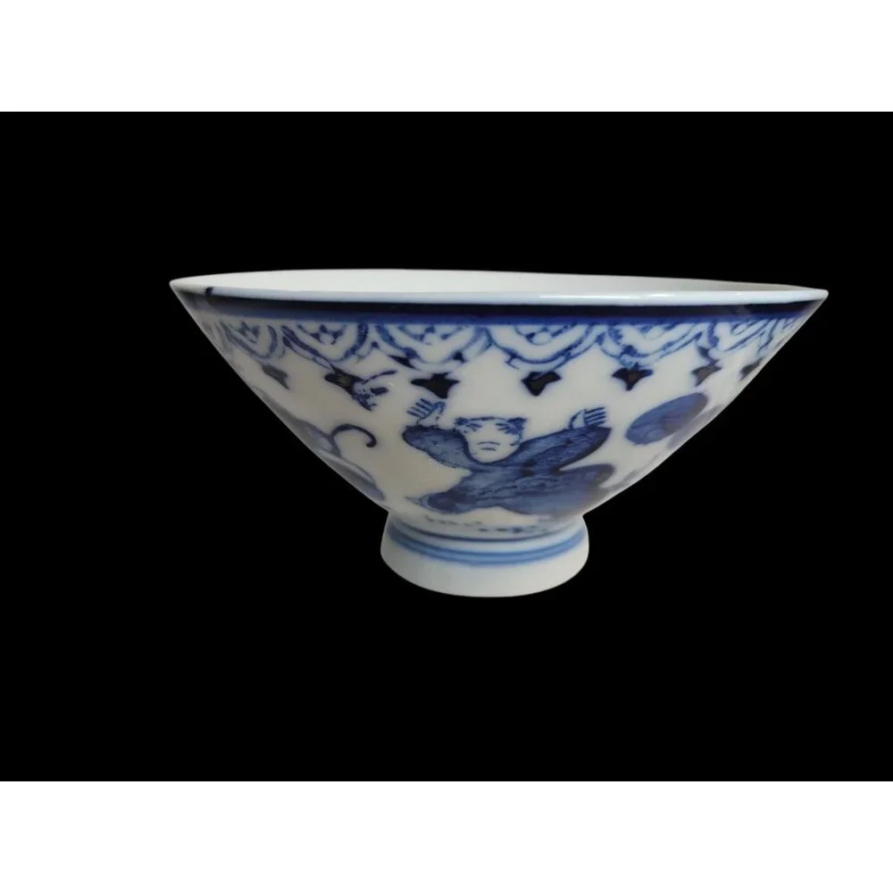 Mid-Century Japanese Sometsuke Rice Bowl  Blue & White Footed Porcelain - Picture 4 of 10